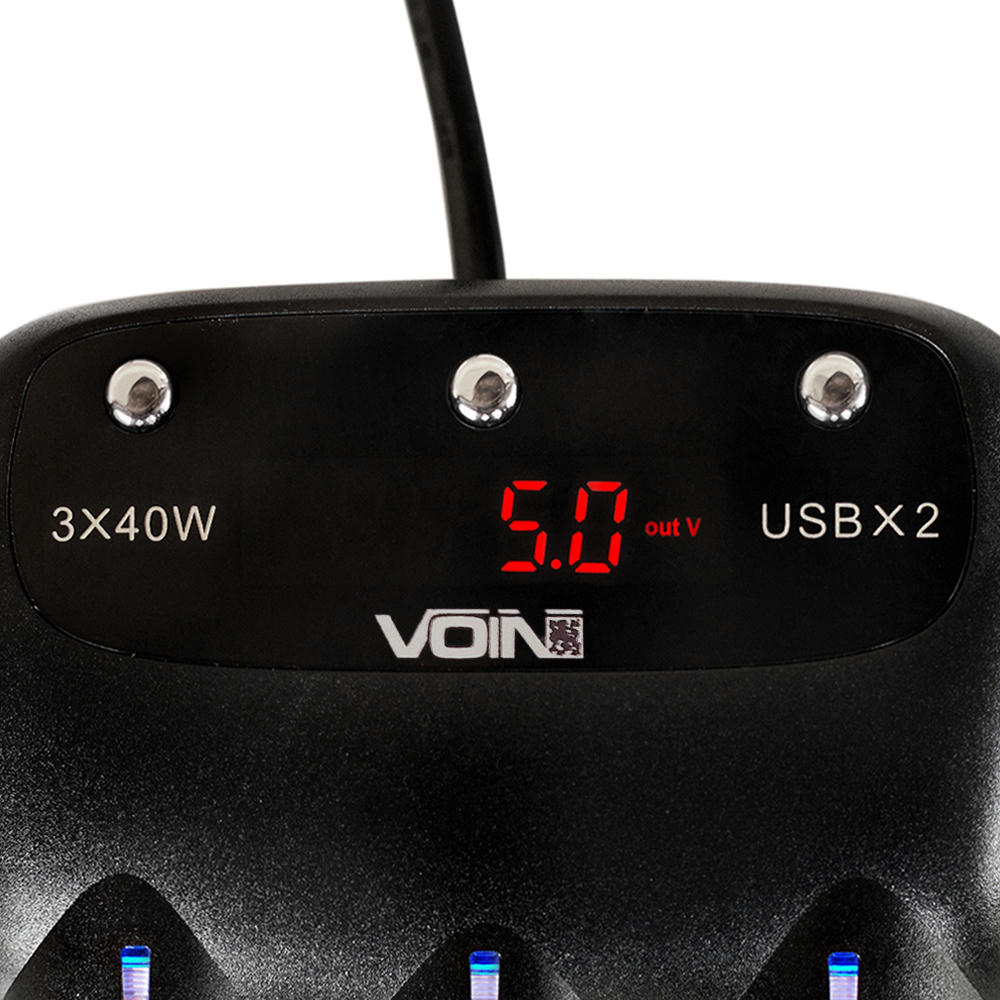 Розгалужувач прикурювача Voin 3 виходу + 2USB 2400 mA 12/24В з вольтметром (SC-3003)фото4