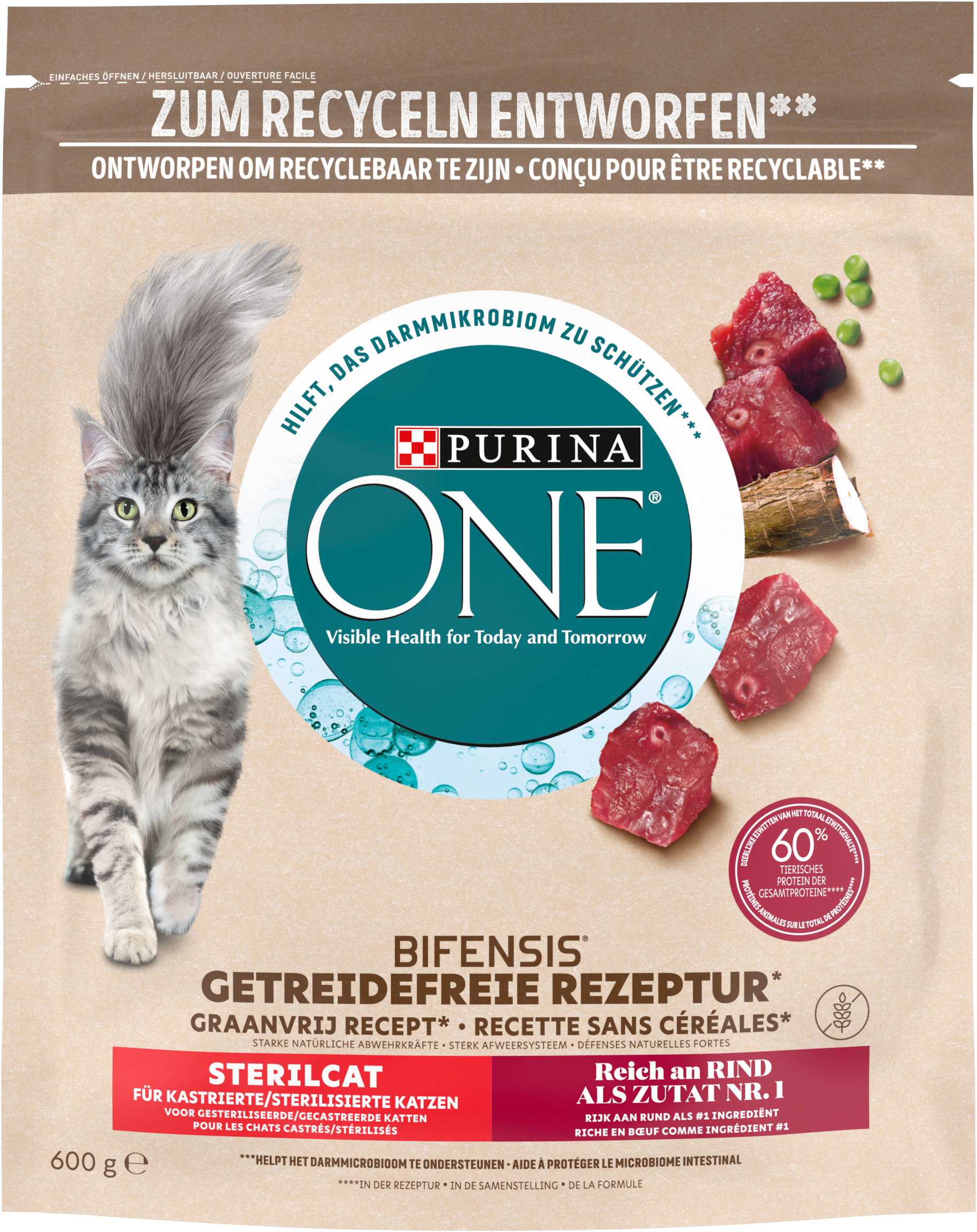 Сухой корм для стерилизованных котов Purina One Grain Free комплекс Bifensis с говядиной 600г фото 2