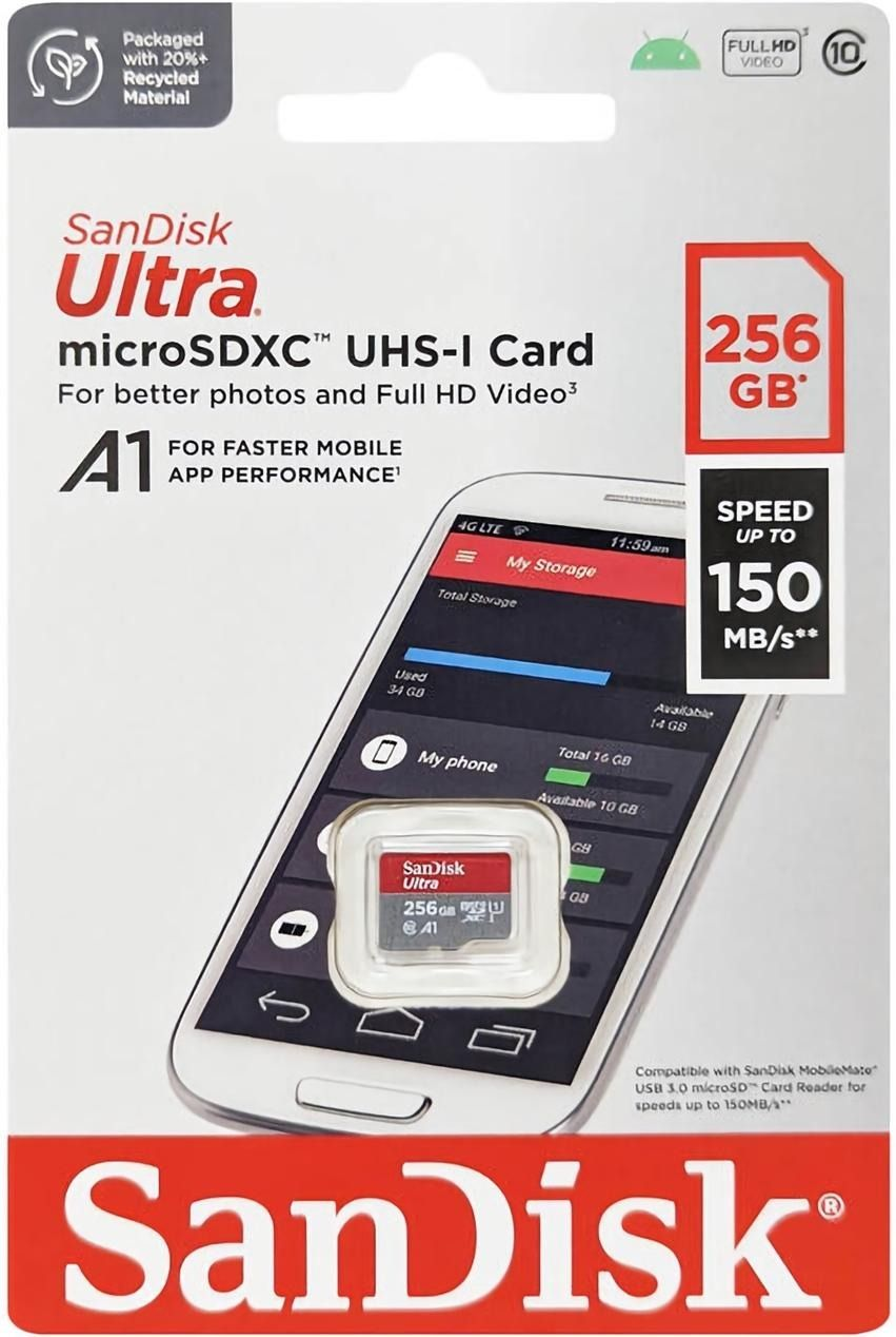 Карта пам`яті SanDisk microSD 256GB C10 UHS-I R150MB/s Ultra (SDSQUAC-256G-GN6MN)фото3