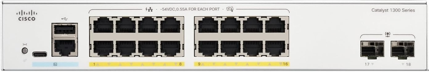 Комутатор Cisco Catalyst 1300 16xGE, PoE, 2x1G SFP (C1300-16P-2G)фото2