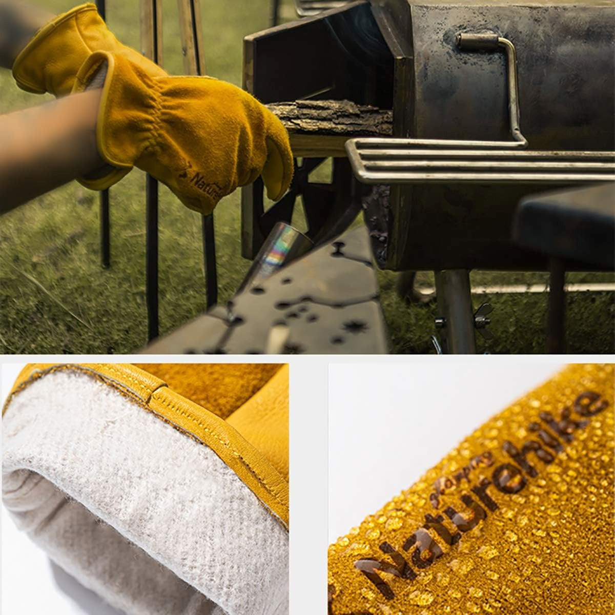 Перчатки кожаные Naturehike NH20FS041, размер L, желтые фото 3