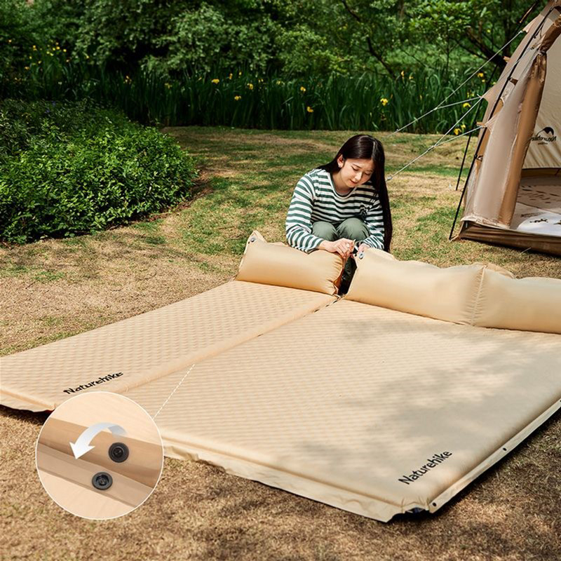 Самонадувающийся коврик двухместный с подушкой Naturehike CNK2300DZ014, 60 мм, бежевый фото 6