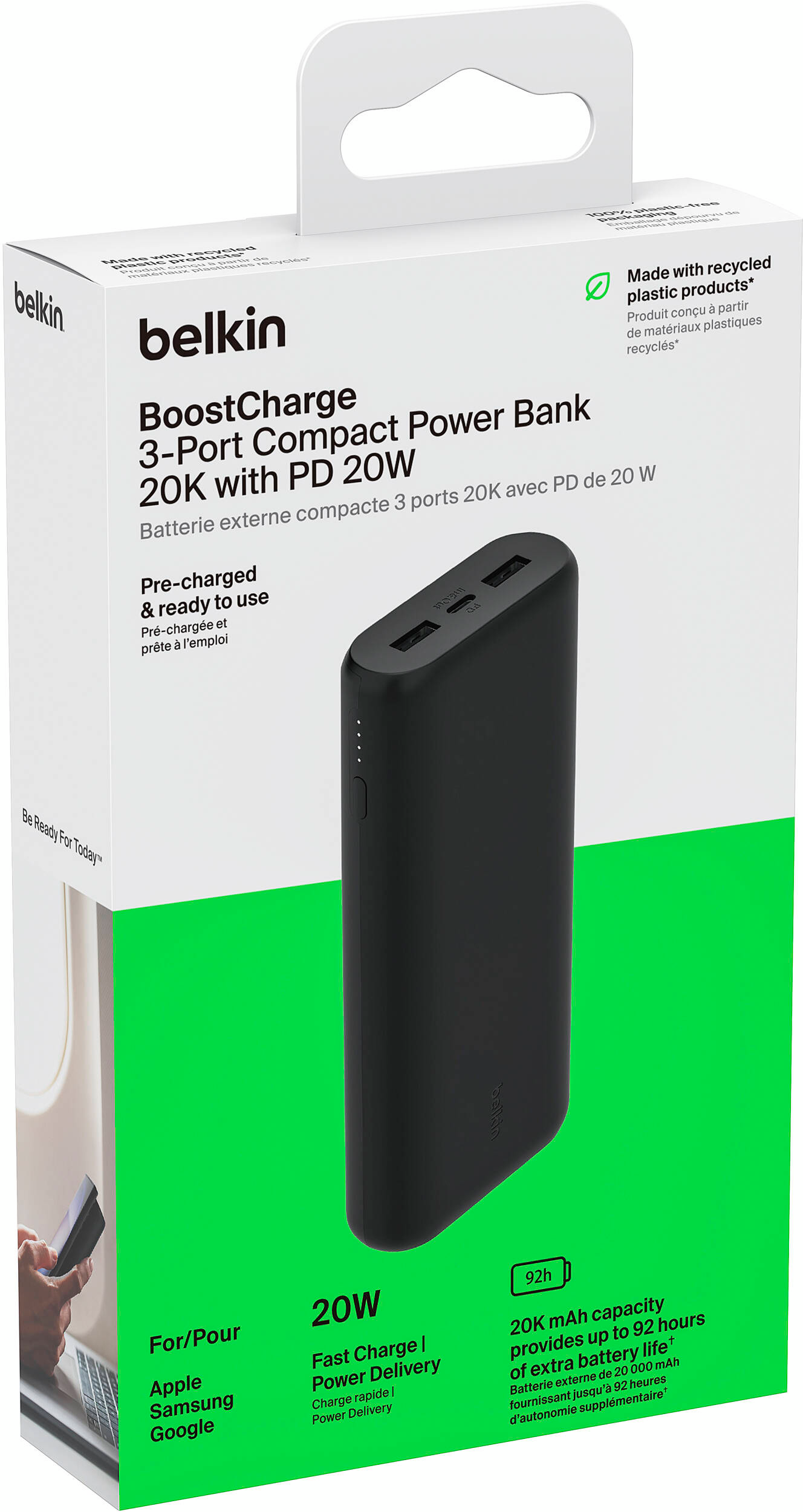 Портативний зарядний пристрій Power Bank Belkin 20000mAh 20Вт 2хUSB-A/USB-C Black (BPB014BTBK)фото9