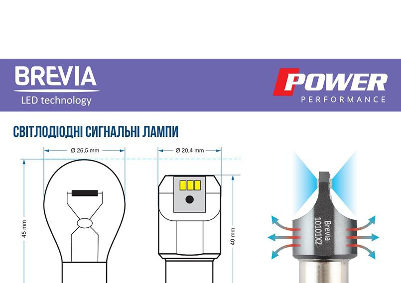 Лампа Brevia LED Power P21W 330Lm 6x3020SMD 12/24V CANbus 2шт (10101X2)фото5