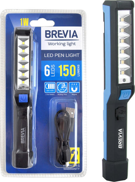 Фонарь инспекционный Brevia LED Pen Light 6SMD+1W LED 150lm 900mAh+microUSB (11210) фото 4