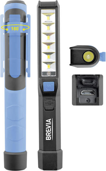 Фонарь инспекционный Brevia LED Pen Light 6SMD+1W LED 150lm 900mAh+microUSB (11210) фото 2