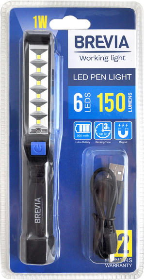 Фонарь инспекционный Brevia LED Pen Light 6SMD+1W LED 150lm 900mAh+microUSB (11210) фото 3