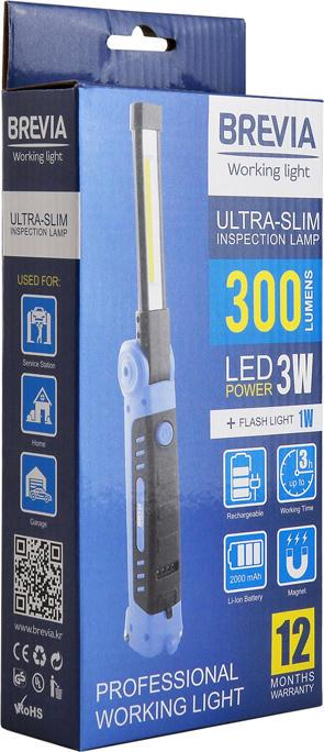 Фонарь инспекционный Brevia LED Ultra-slim 3W COB+1W LED 300lm 2000mAh+microUSB (11360) фото 4