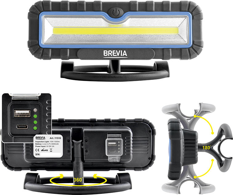 Фонарь инспекционный Brevia LED 10W COB 1000lm 4000mAh Power Bank type-C (11510) фото 2