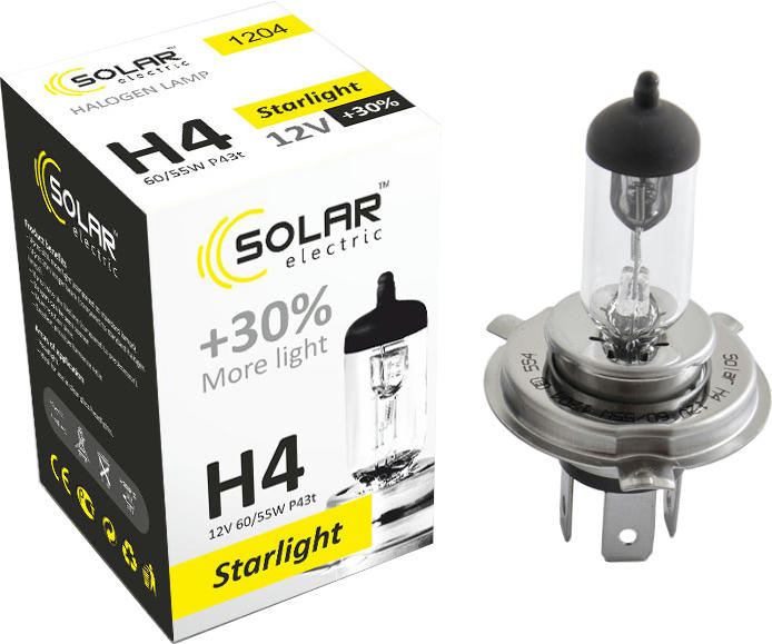 Лампа Solar галогенова H4 12V 60/55W P43t-38 Starlight +30% (1204)фото2
