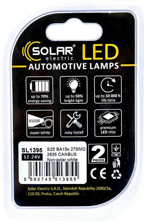 Лампа Solar LED 12-24V S25 BA15s 27SMD Білий 2шт (SL1395)фото2
