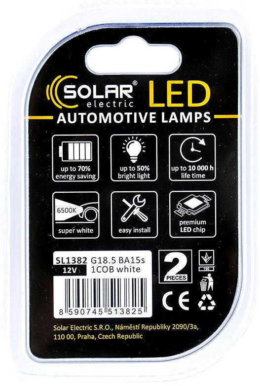 Лампа Solar LED 12V G18.5 BA15s Білий 2шт (SL1382)фото2