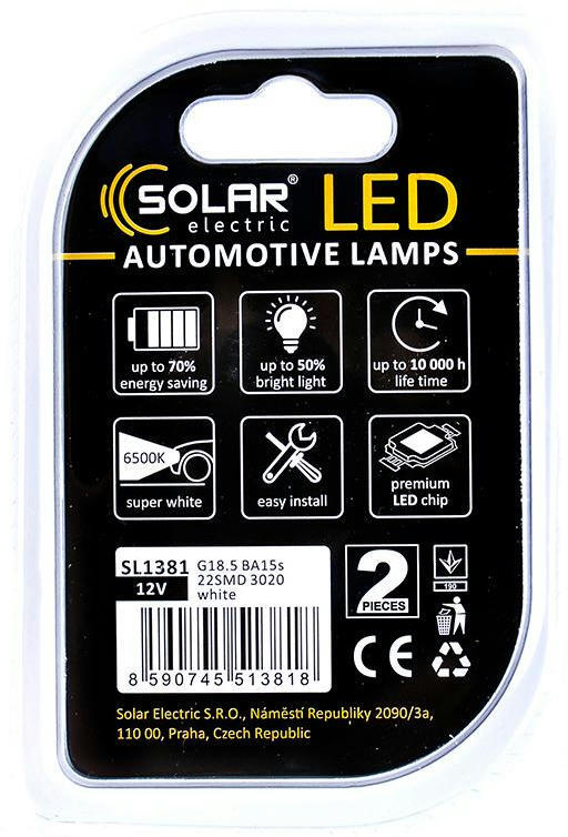 Лампа Solar LED 12V G18.5 BA15s 22SMD Білий 2шт (SL1381)фото