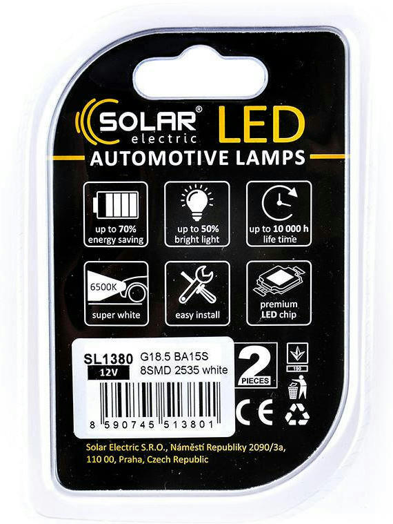 Лампа Solar LED 12V G18.5 BA15s 8SMD Білий 2шт (SL1380)фото