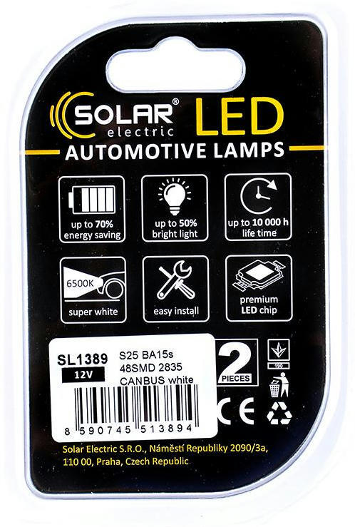 Лампа Solar LED 12V S25 BA15s 48SMD Білий 2шт (SL1389)фото2