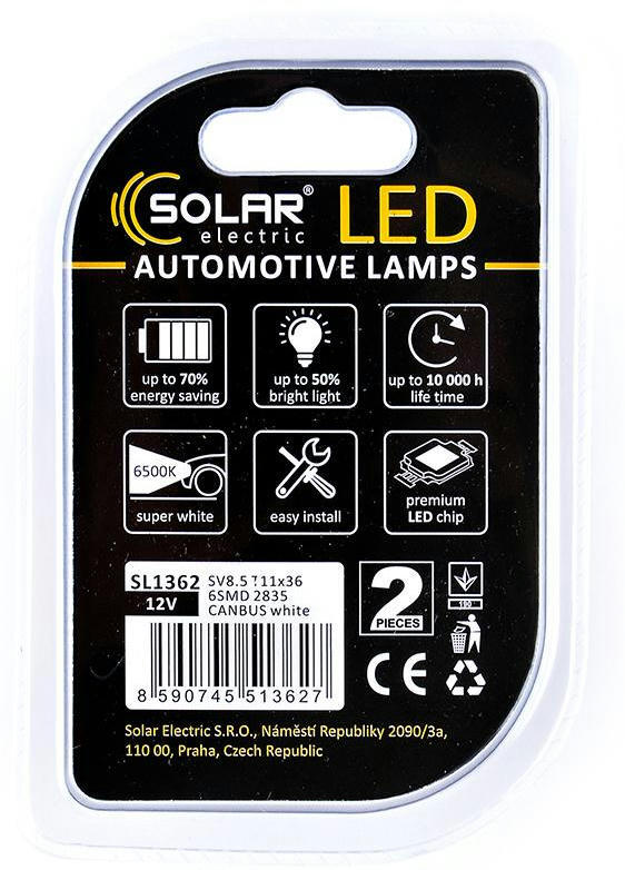 Лампа Solar LED 12V SV8.5 T11x36 6SMD Білий 2шт (SL1362)фото