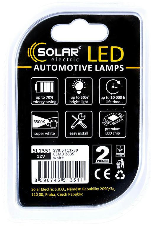 Лампа Solar LED 12V SV8.5 T11x39 6SMD Білий 2шт (SL1351)фото2