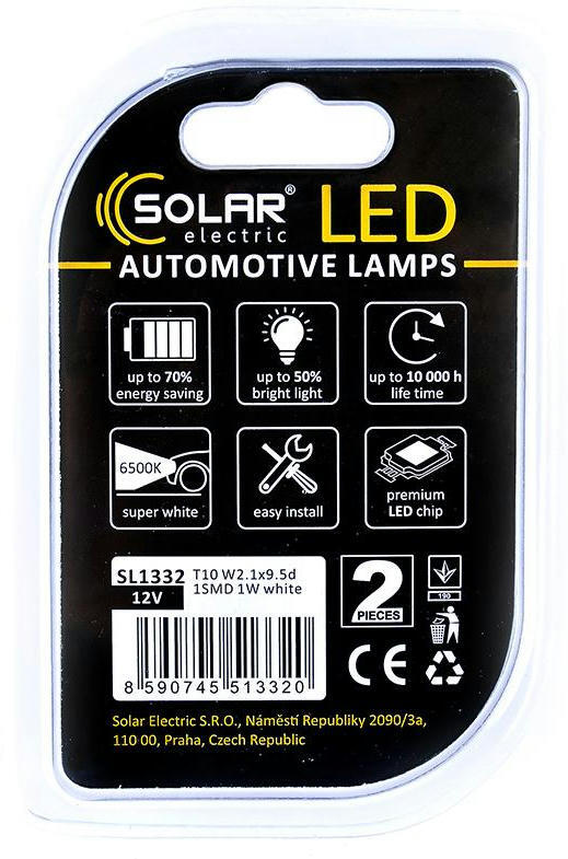 Лампа Solar LED 12V T10 W2.1x9.5d 1SMD Белый 2шт (SL1332) фото 2