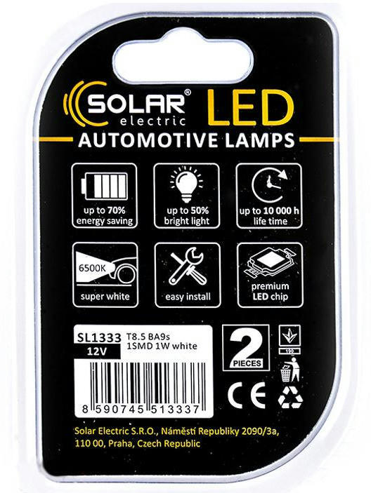 Лампа Solar LED 12V T8.5 BA9s 1SMD Білий 2шт (SL1333)фото
