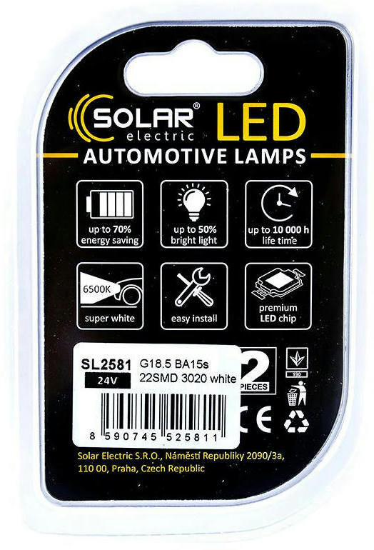 Лампа Solar LED 24V G18.5 BA15s 22SMD Білий 2шт (SL2581)фото2