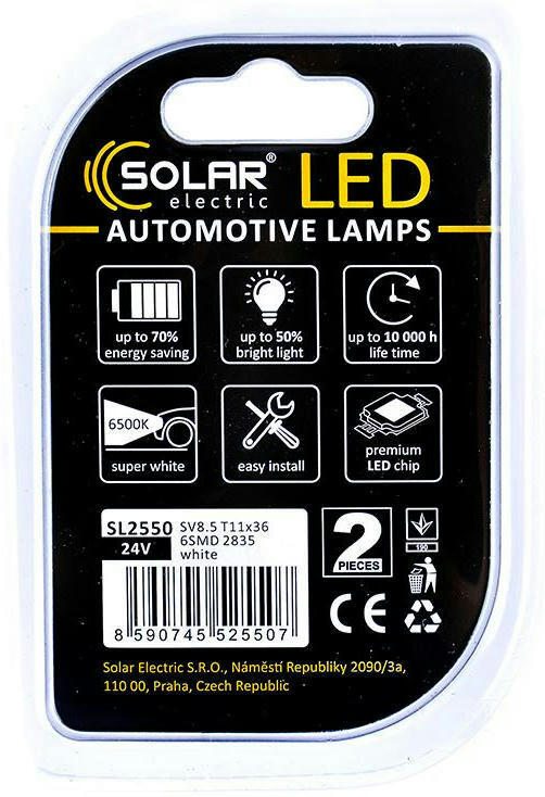 Лампа Solar LED 24V SV8.5 T11x36 6SMD Білий 2шт (SL2550)фото