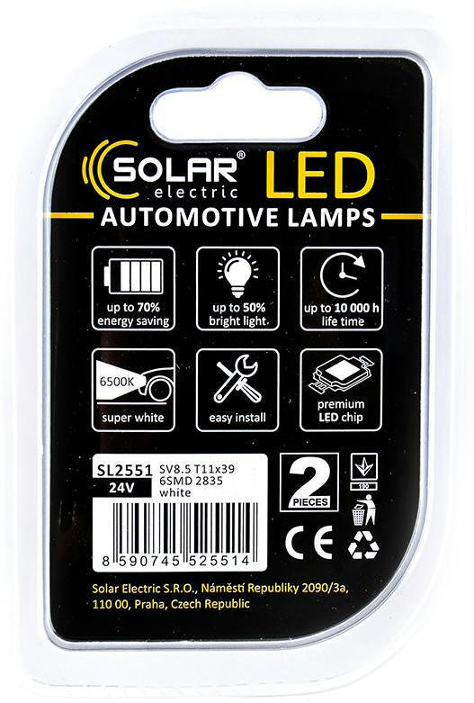 Лампа Solar LED 24V SV8.5 T11x39 6SMD Білий 2шт (SL2551)фото2