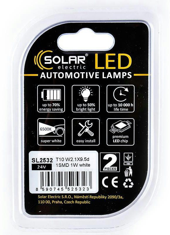 Лампа Solar LED 24V T10 W2.1x9.5d 1SMD Белый 2шт (SL2532) фото 2