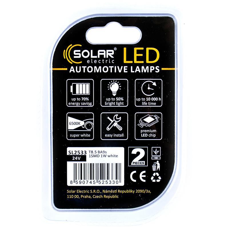 Лампа Solar LED 24V T8.5 BA9s 1SMD Білий 2шт (SL2533)фото3
