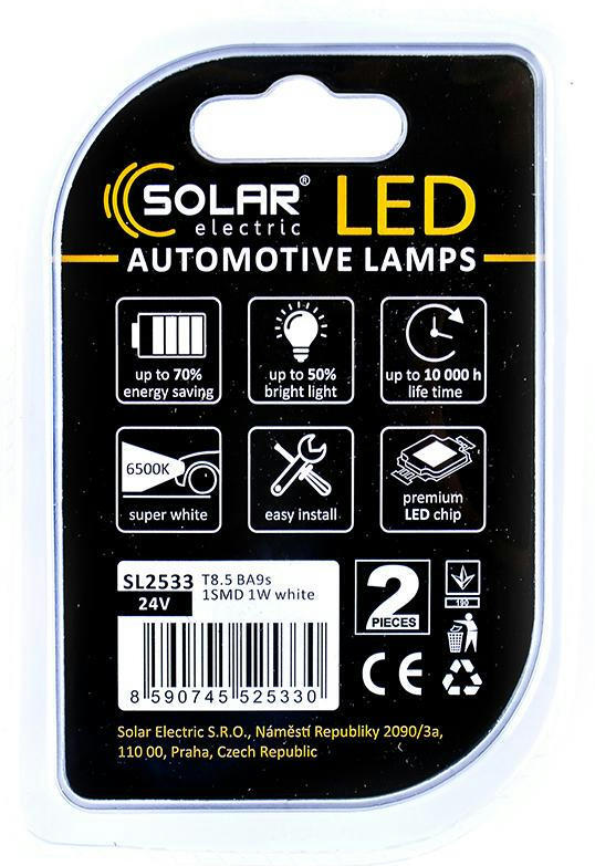 Лампа Solar LED 24V T8.5 BA9s 1SMD Білий 2шт (SL2533)фото