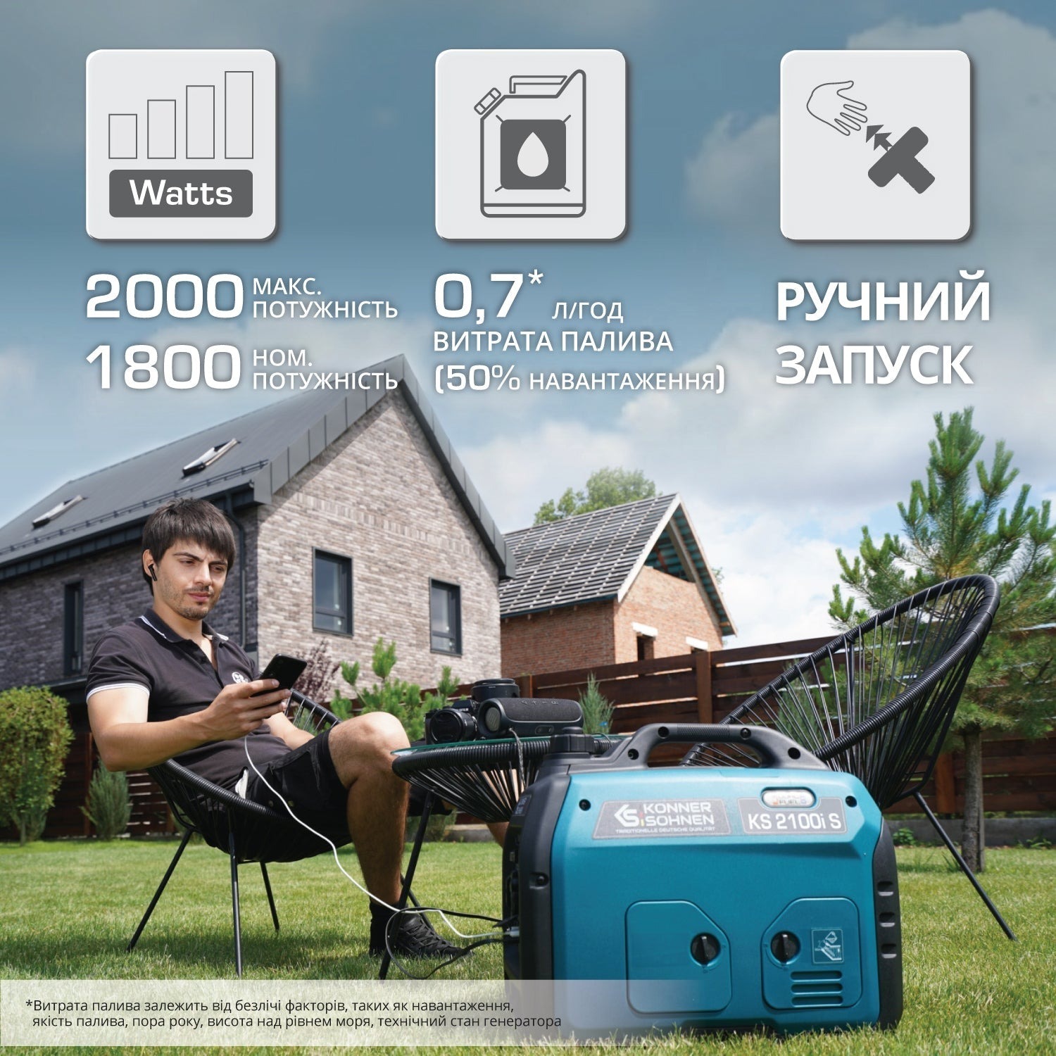 Генератор інверторний бензиновий Konner&amp;Sohnen KS 2100IS, 230В, 2,1кВт (KS2100IS)фото