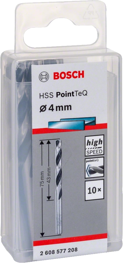 Сверло по металу Bosch HSS-PointTeQ, 4х43х75мм, 10шт (2.608.577.208) фото 2