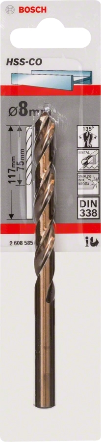 Сверло по металлу Bosch HSS-Co, DIN 338, 8х75мм, 1шт (2.608.585.860) фото 2