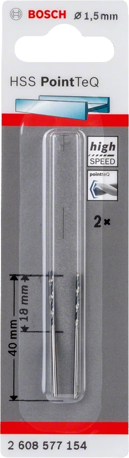 Сверло по металлу Bosch HSS-PointTeQ, 1,5х18х40мм, 2шт (2.608.577.154) фото 2