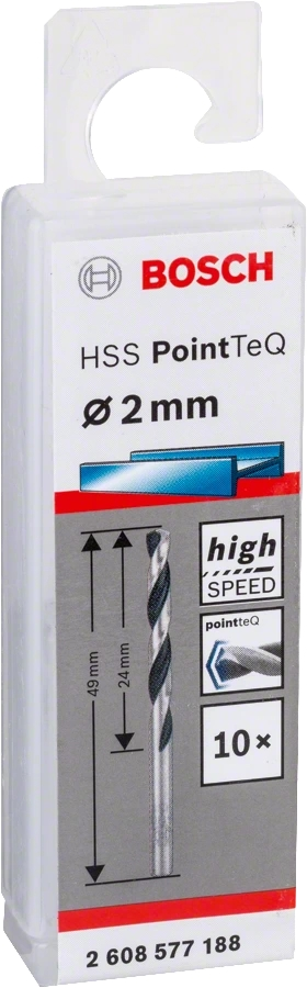 Сверло Bosch HSS-PointTeQ, 2х24х49мм, 10шт (2.608.577.188) фото 2