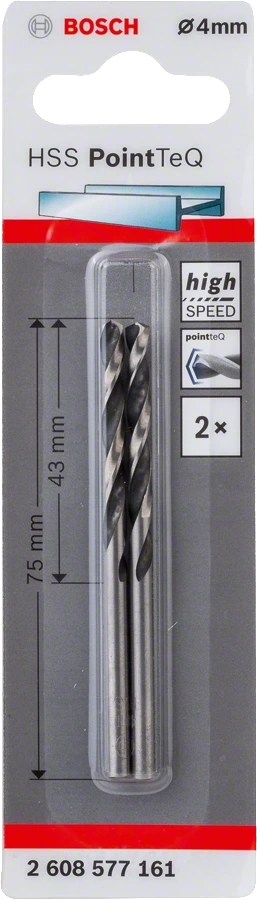 Свердло для металу Bosch HSS-PointTeQ, 4х43х75мм, 2шт (2.608.577.161)фото2