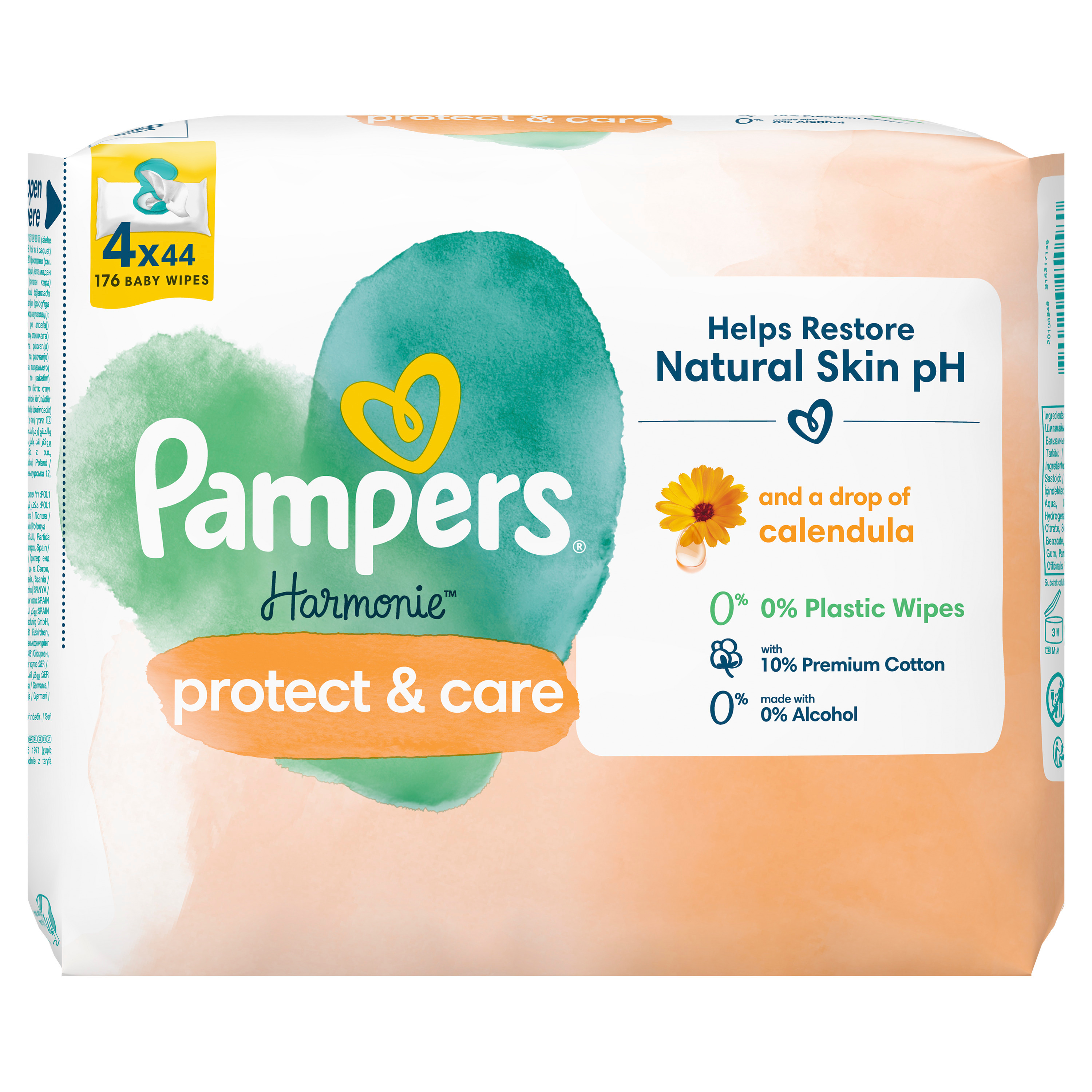Салфетки влажные детские Pampers Harmonie Protect&Care 4*44шт фото 2