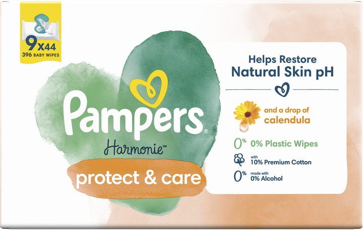 Салфетки влажные детские Pampers Harmonie Protect&Care 9*44шт фото 2