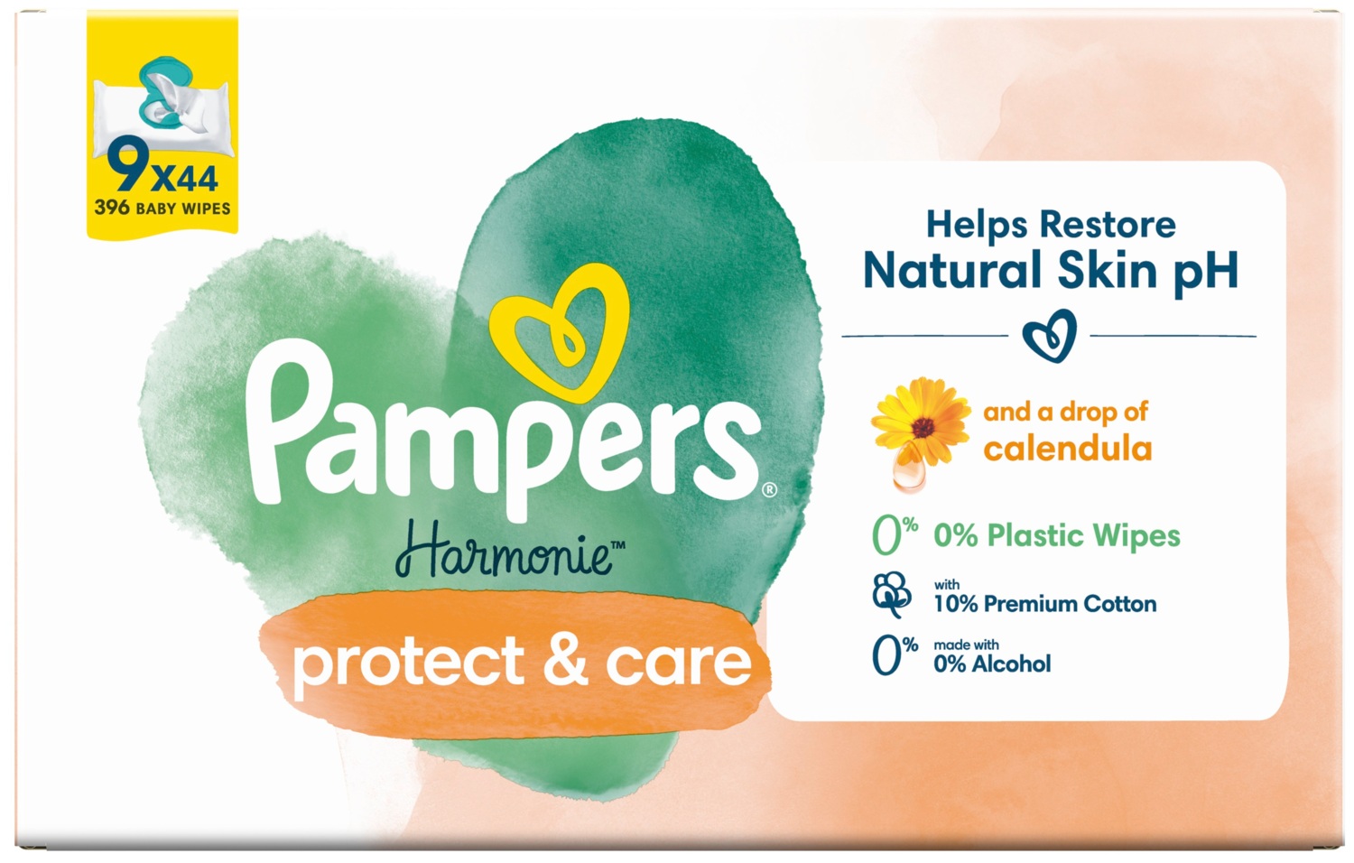 Салфетки влажные детские Pampers Harmonie Protect&Care 9*44шт фото