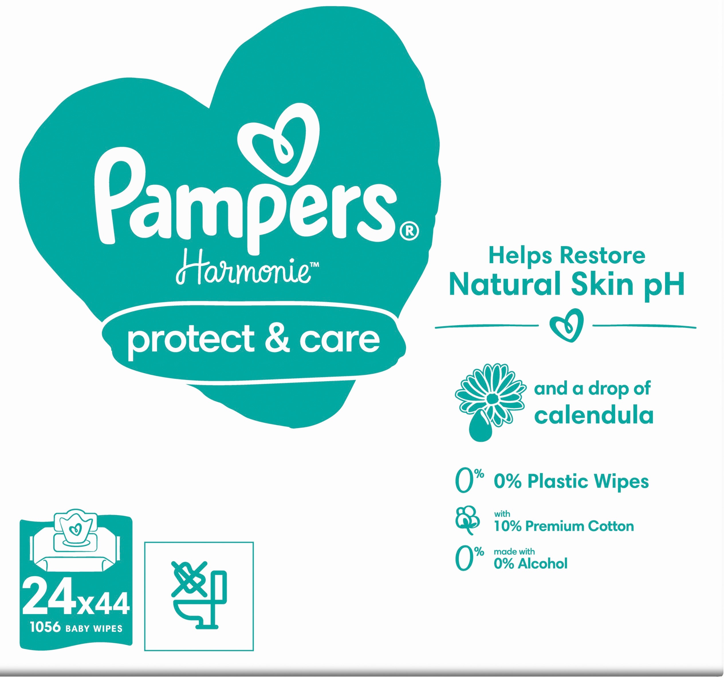 Серветки вологі дитячі Pampers Harmonie Protect&Care 24*44штфото2