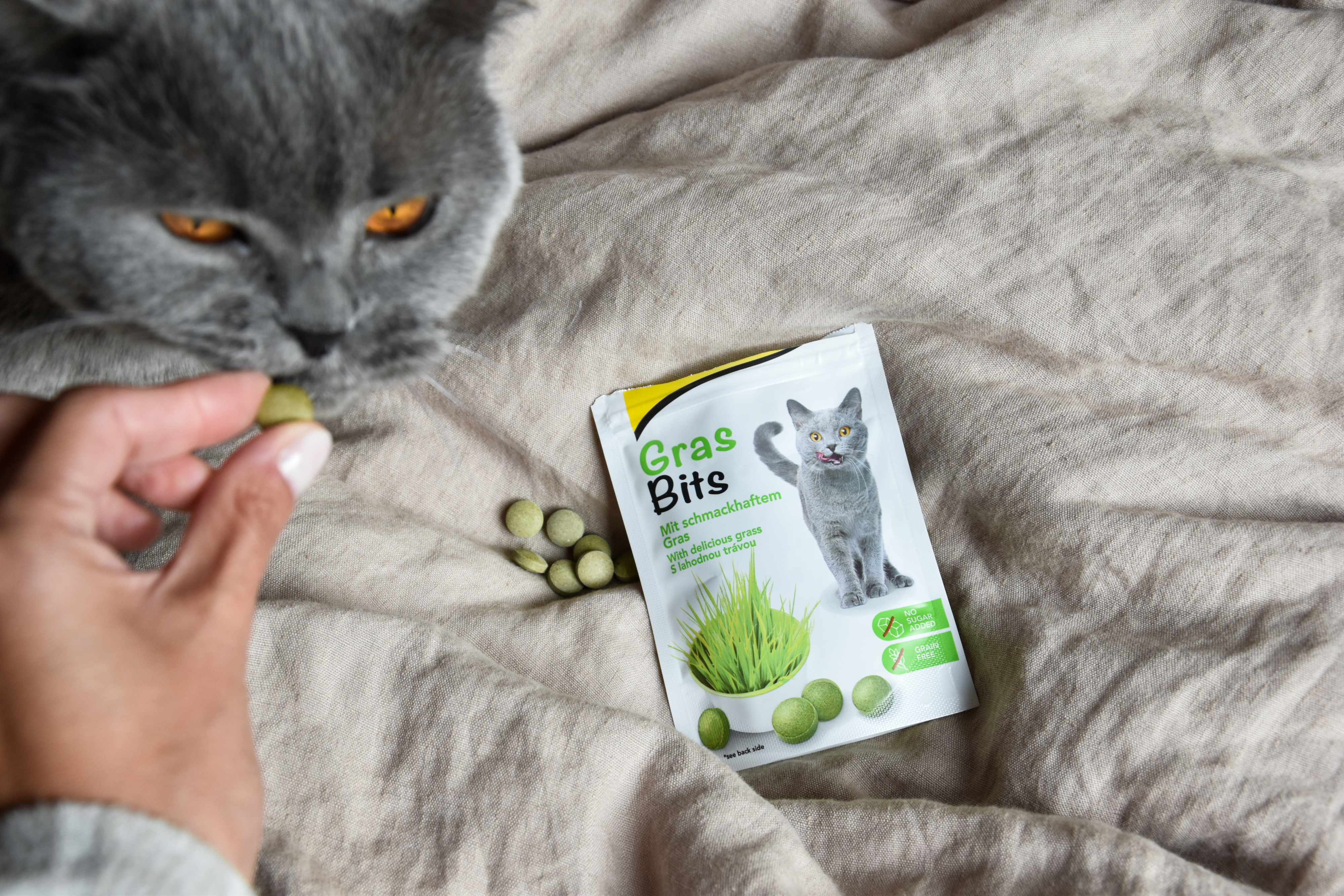 Витамизированные таблетки для кошек GimCat Gras Bits травяные шарики 425г фото 2
