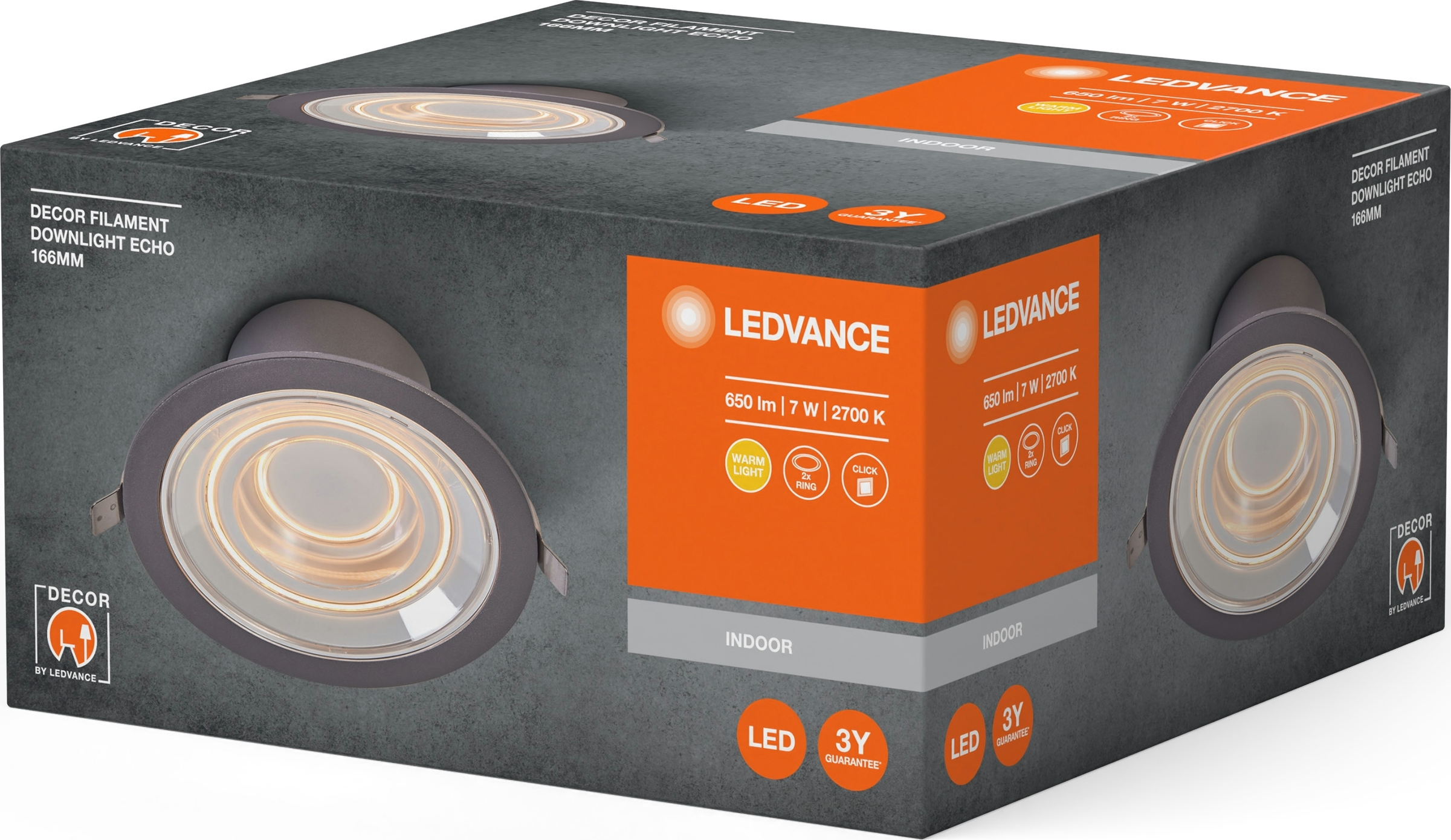 Світильник даунлайт Ledvance LED 7Вт 650Лм 2700K 166мм Decor Filament Downlight Echo (4058075833951)фото6