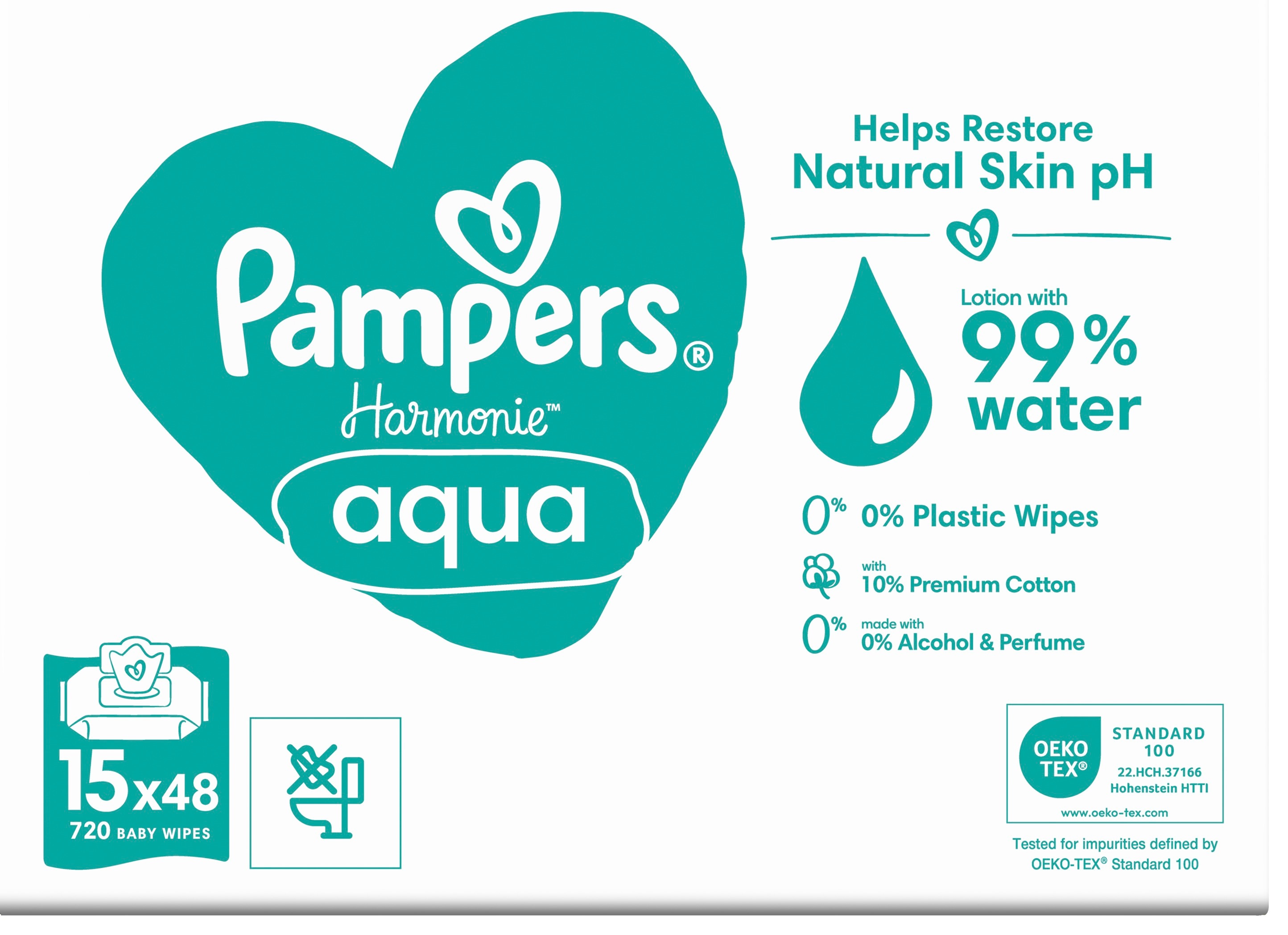 Салфетки влажные детские Pampers Harmonie Aqua 15*48шт фото 2
