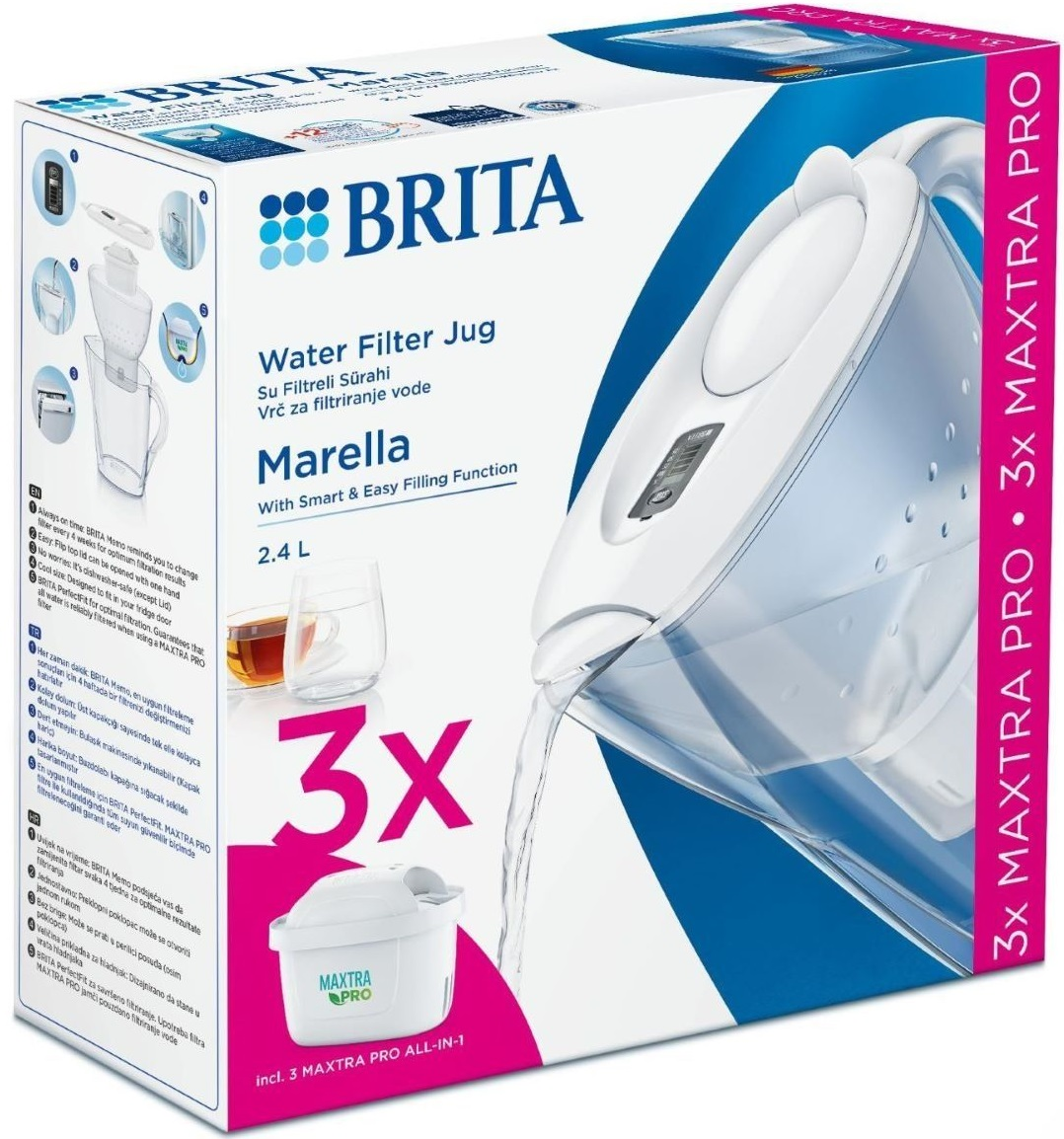 Фільтр-глечик Brita Marella Memo MXPro 2.4л (1.4л очищеної води) + 3 картриджі білий (1052791)фото4