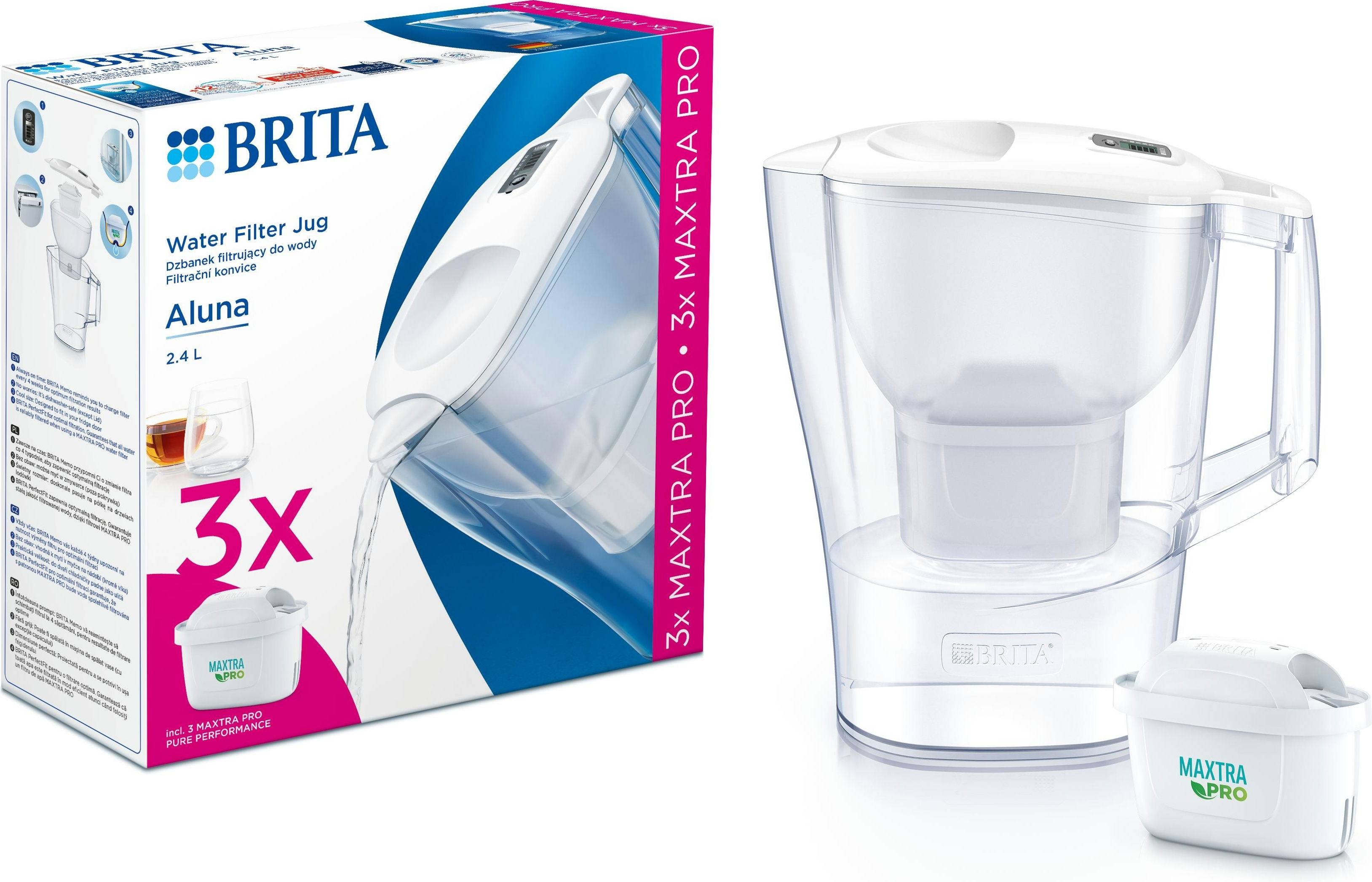 Фільтр-глечик Brita Aluna Memo MXPro 2.4л (1.4л очищеної води) + 3 картриджі білий (1053054)фото2