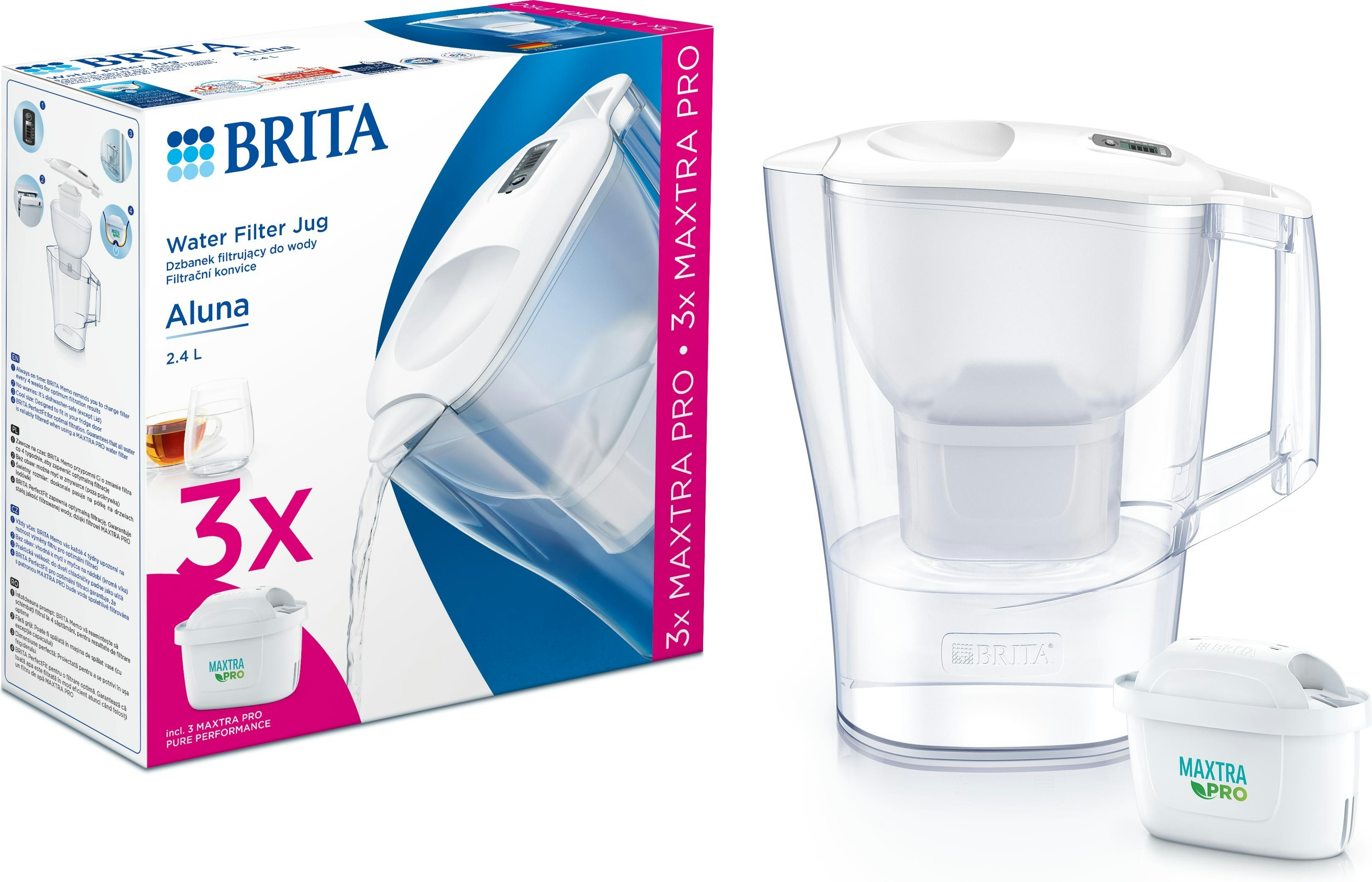 Фильтр-кувшин Brita Aluna Memo MXPro 2.4л (1.4л очищенной воды) + 3 картриджа белый (1053054) фото 2