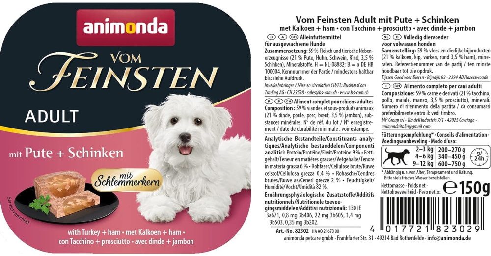 Корм вологий для собак Animonda Vom Feinsten gourme Adult with Turkey+Ham з індичкою та шинкою, 150 гфото2