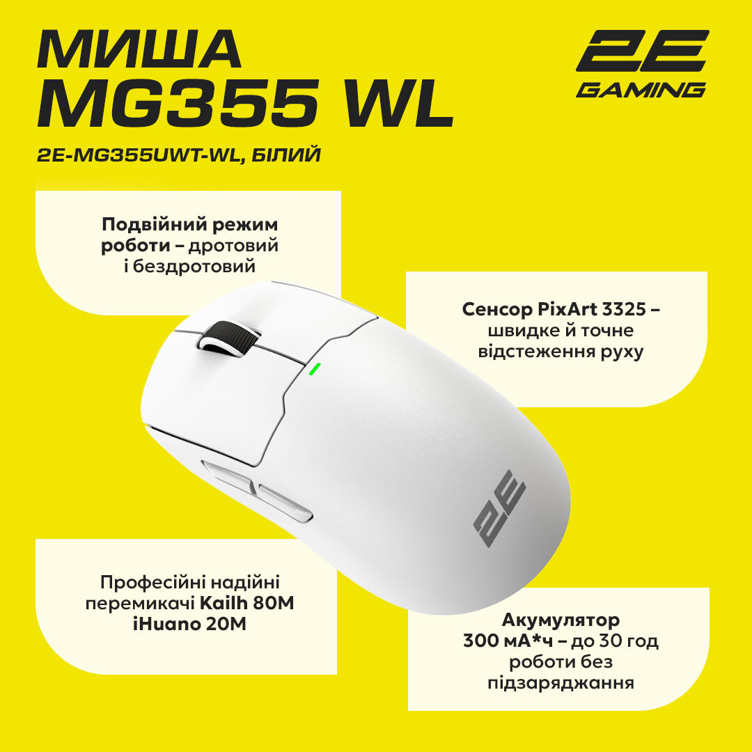 Ігрова миша 2E Gaming MG355 WL White (2E-MG355UWT-WL)фото9