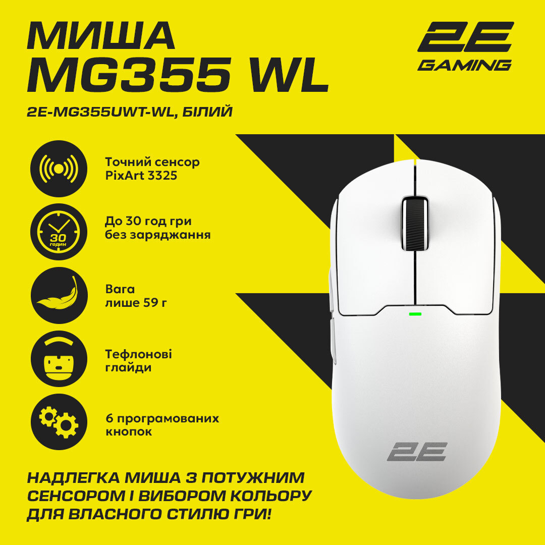 Ігрова миша 2E Gaming MG355 WL White (2E-MG355UWT-WL)фото8