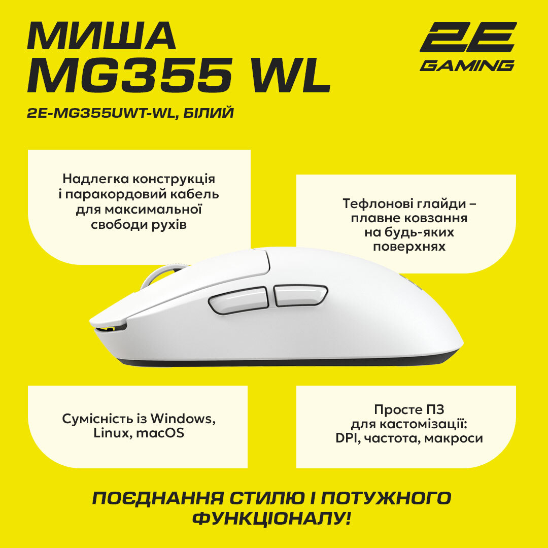 Ігрова миша 2E Gaming MG355 WL White (2E-MG355UWT-WL)фото10