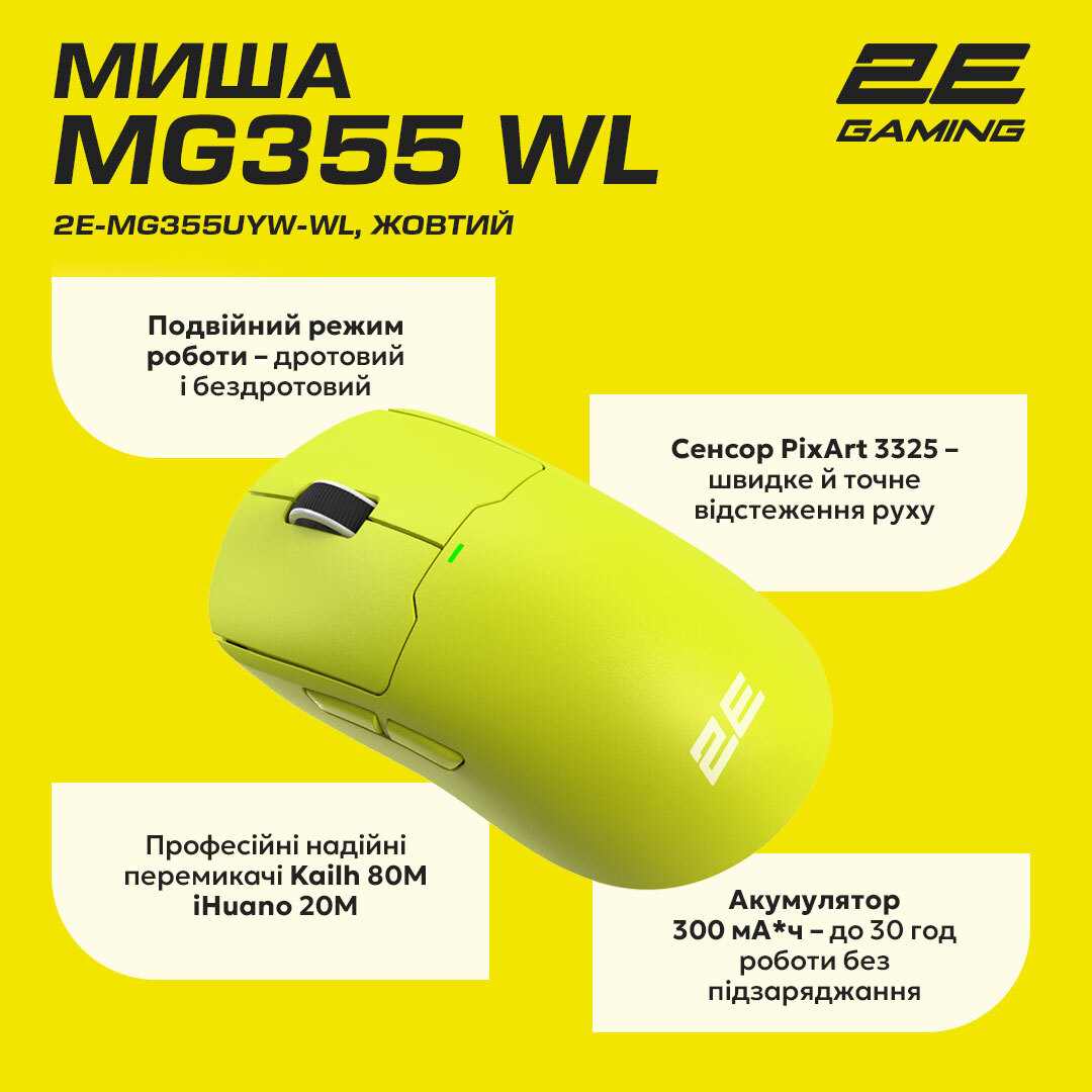 Ігрова миша 2E Gaming MG355 WL Yellow (2E-MG355UYW-WL)фото12